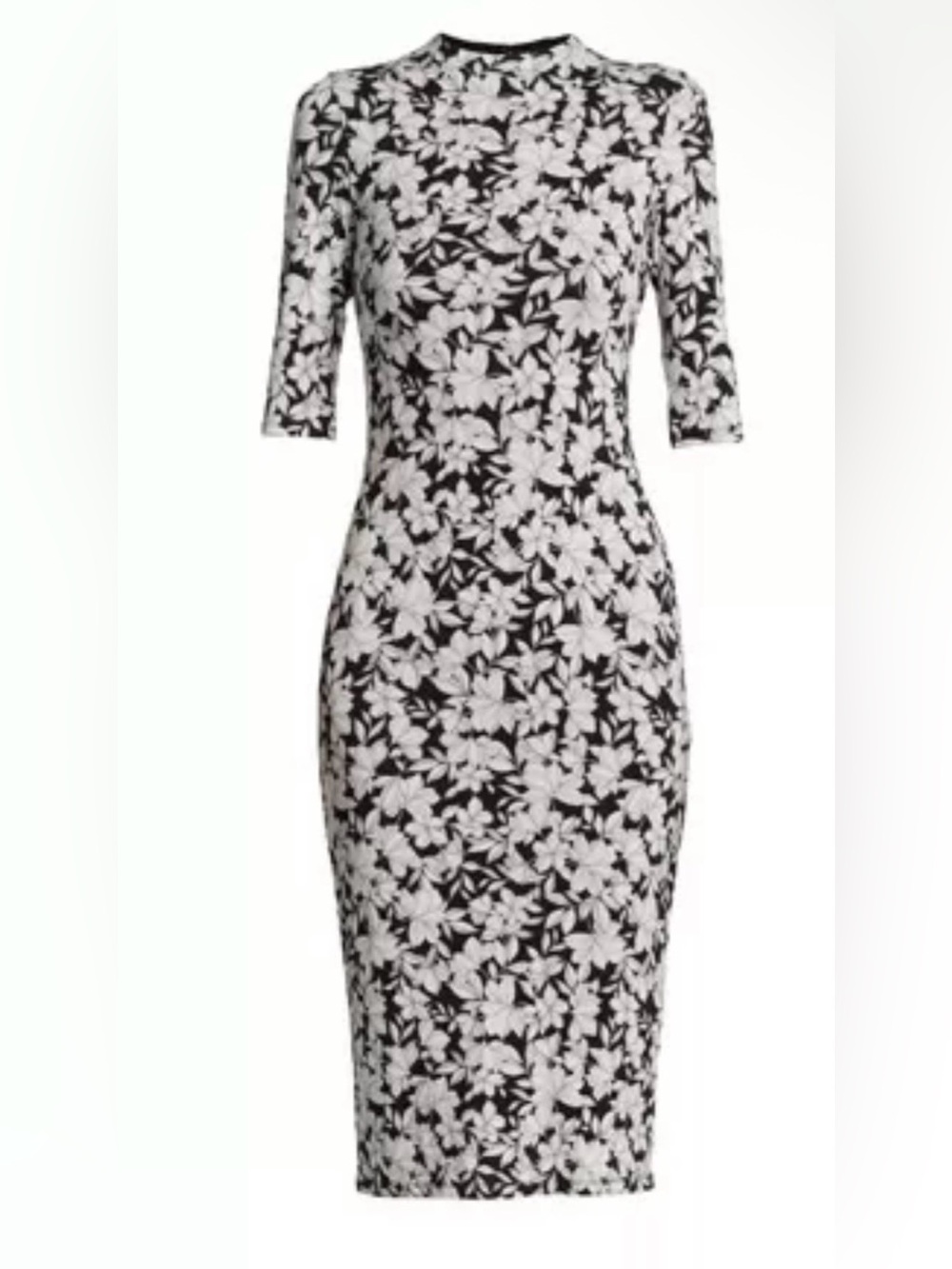 Alice + Olivia Black and White Floral Midi Sheath Dress